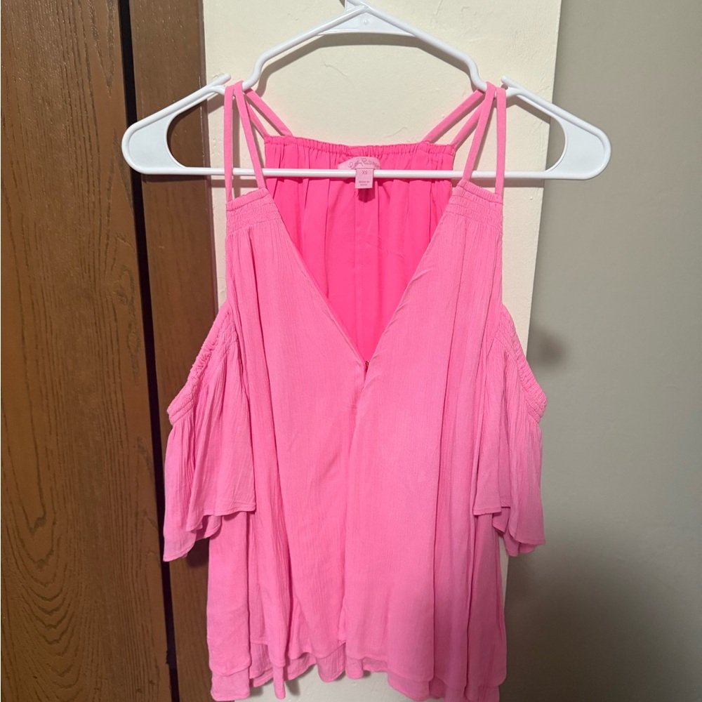 Lilly Pulitzer Vibrant Pink Cold Shoulder Blouse